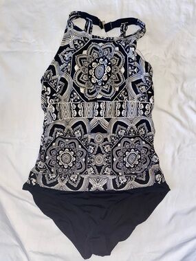 Jantzen Black and White High-Neck One-Piece Swimsuit